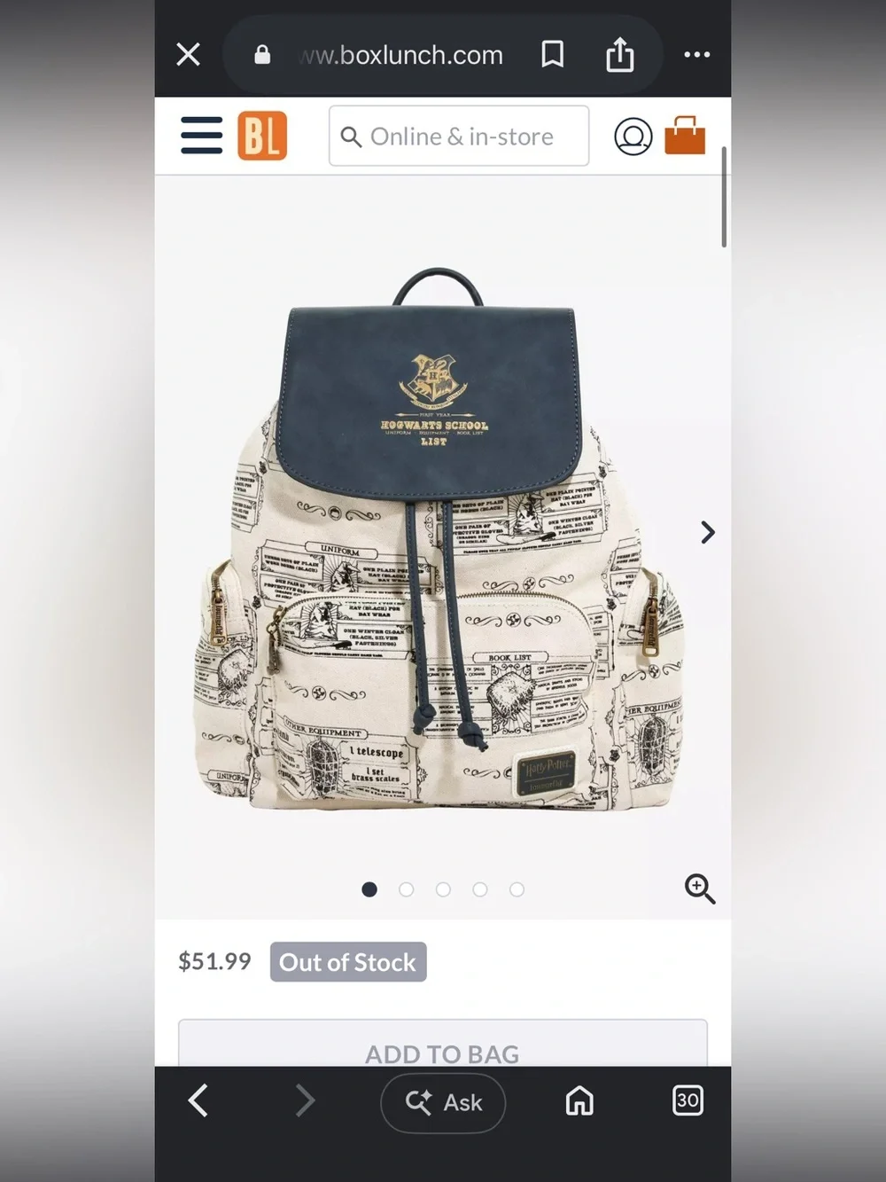 Loungefly Harry Potter School List Rucksack - BoxLunch Exclusive Hogwarts